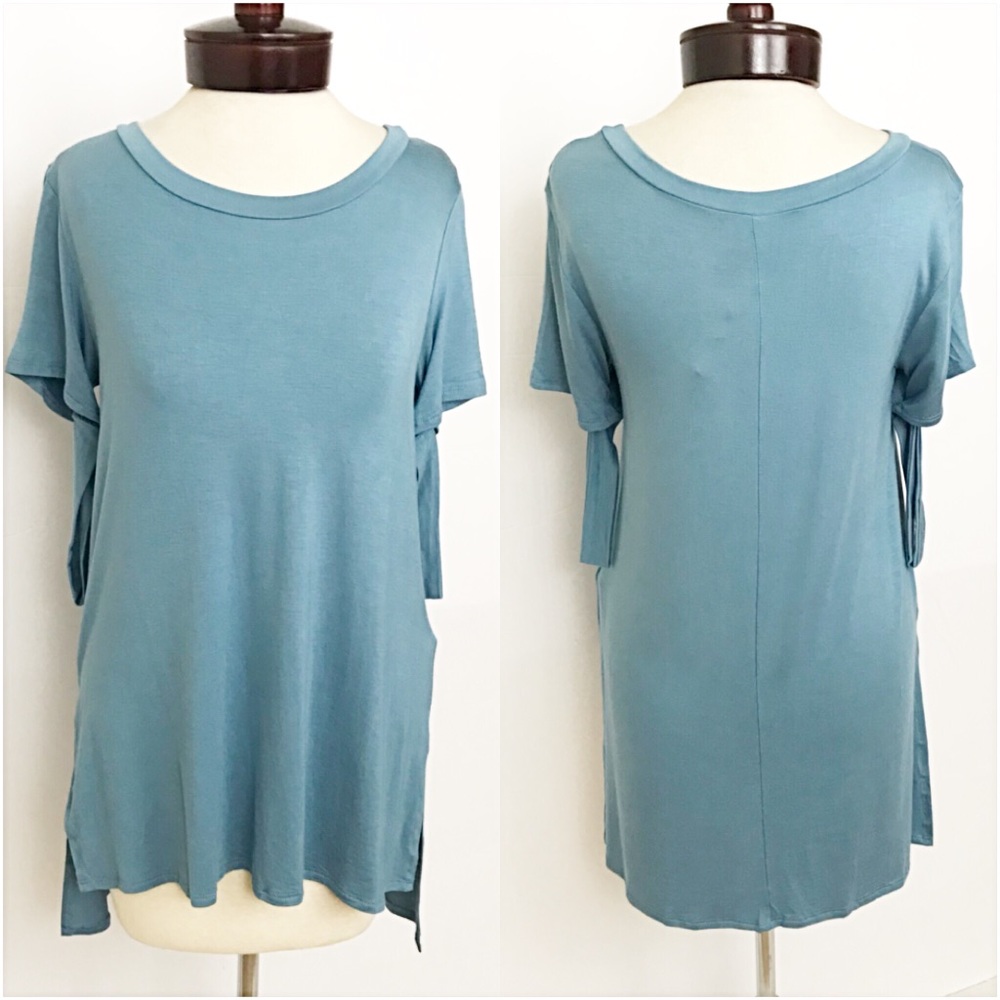 📍SALE Indigo Strappy Skeeve Hi Low Tee Top SML - Picture 4 of 5